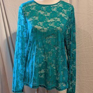 Feathers Teal Lace Blouse